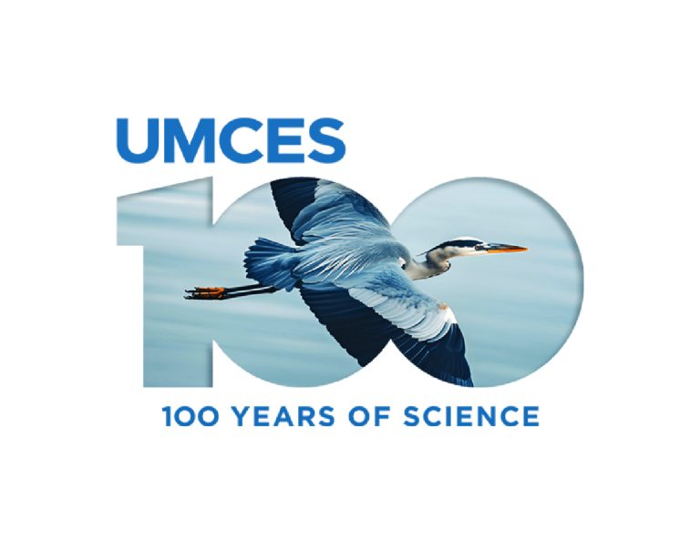 UMCES Centennial Logo, featuring the Number 100 with an image of a heron within the numbers