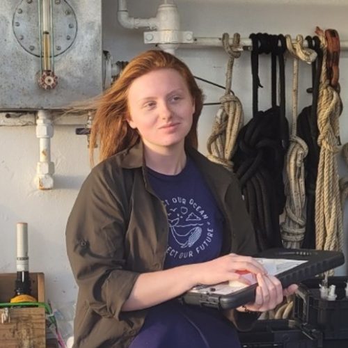 a picture of the grad student on the RV Point Sur
