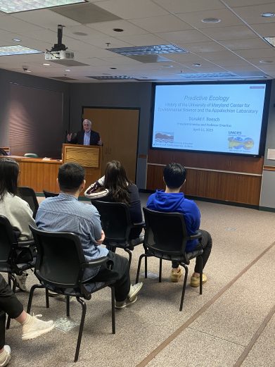 Dr. Donald Boesch presents book talk to AL audience in April 2025.