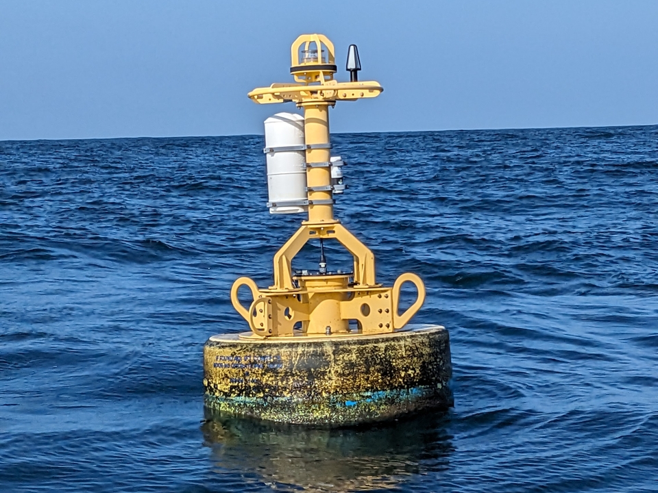 Real-time Whale Buoy (RTWB) floating in the ocean offshore Ocean City, MD