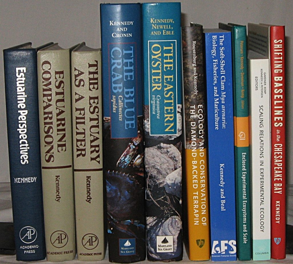 Spines of books written or edited by Vic Kennedy