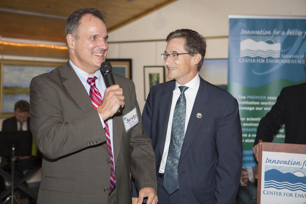Mark Belton, Maryland Secretary of Natural Resources, and Ben Grumbles, Secretary of the Environment, at UMCES' 90-year celebration.