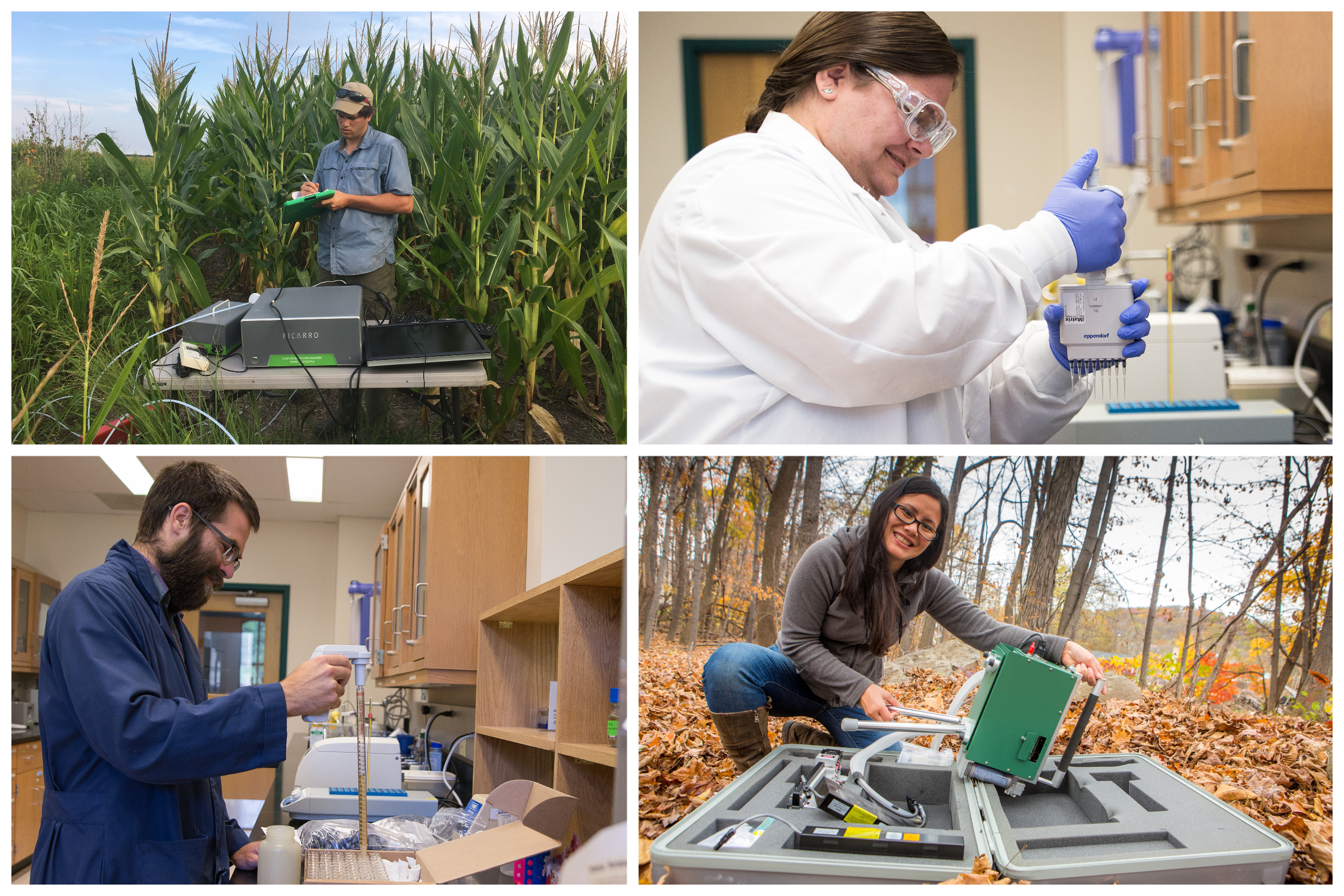 Collage of graduate students working the laboratory and in the field.