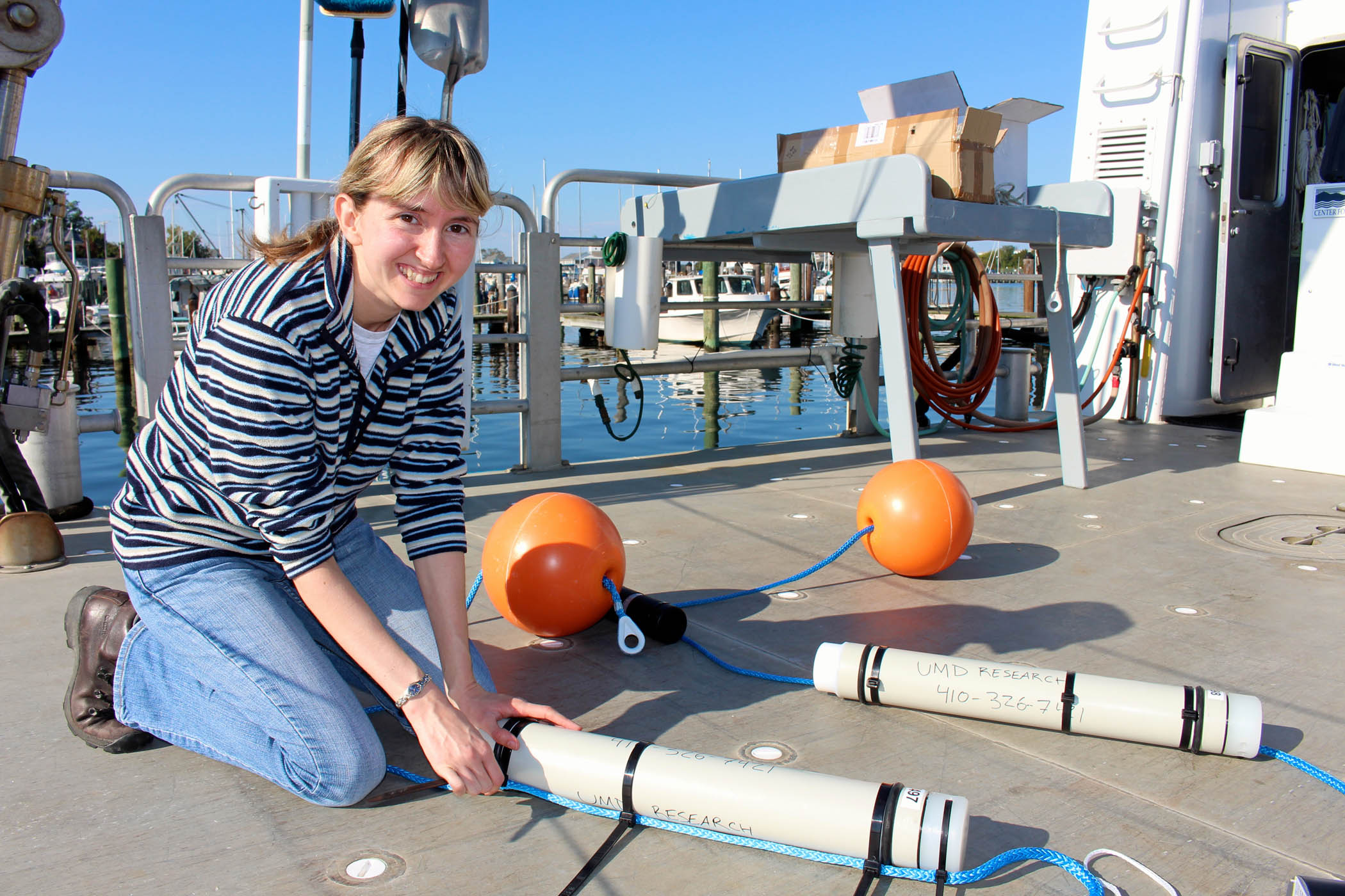 Helen Bailey readies acoustic monitors to track marine mammals off coast of Ocean City