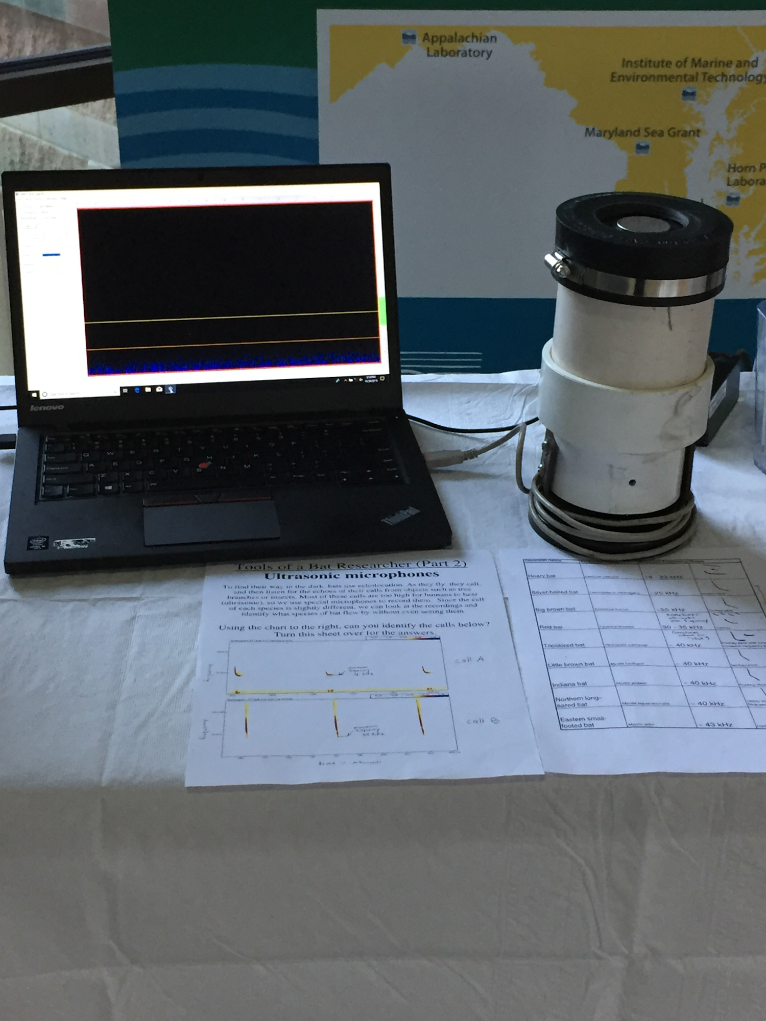 Ultrasonic microphone with laptop on display. 