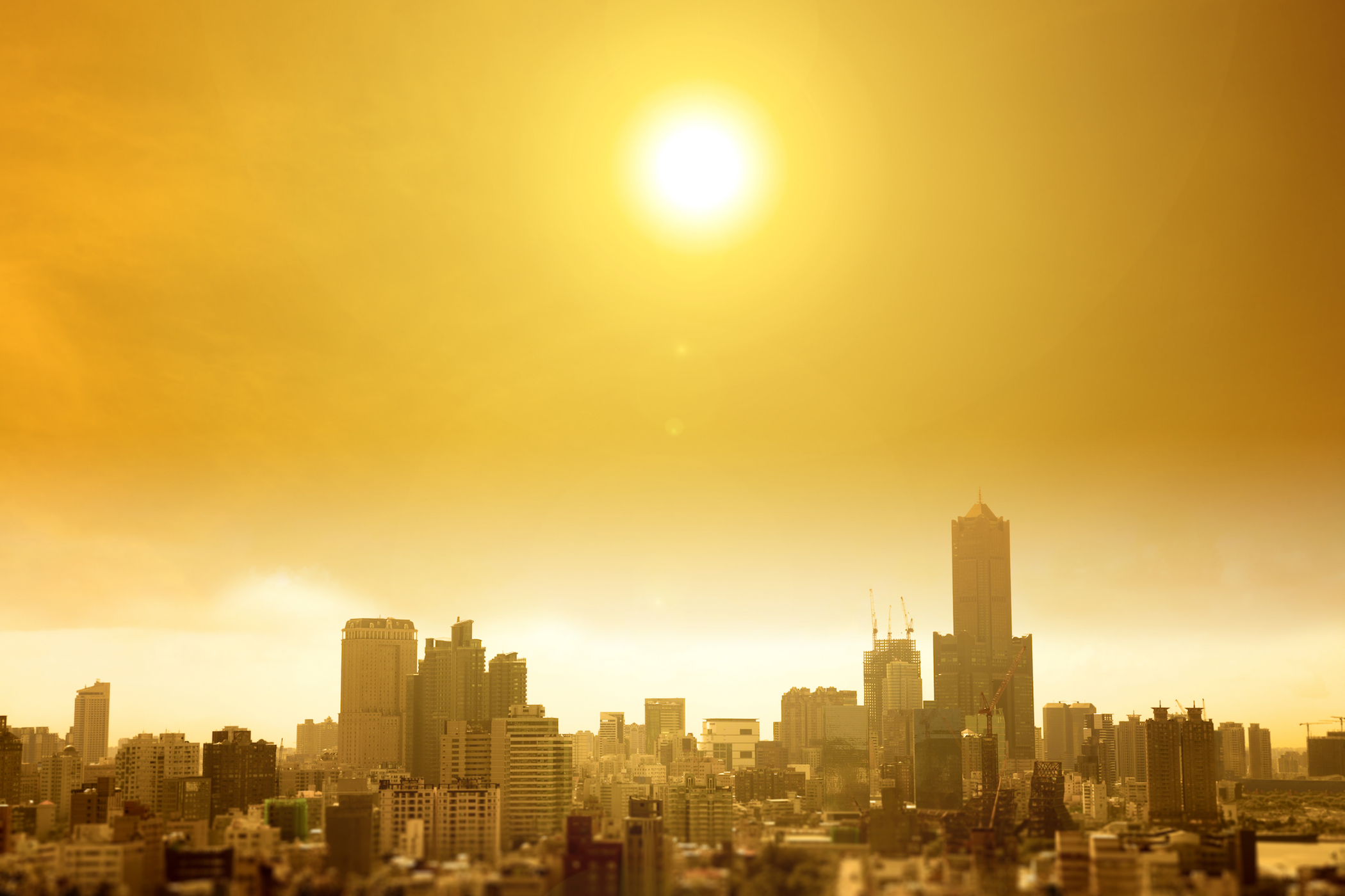 city skyline under burning sun