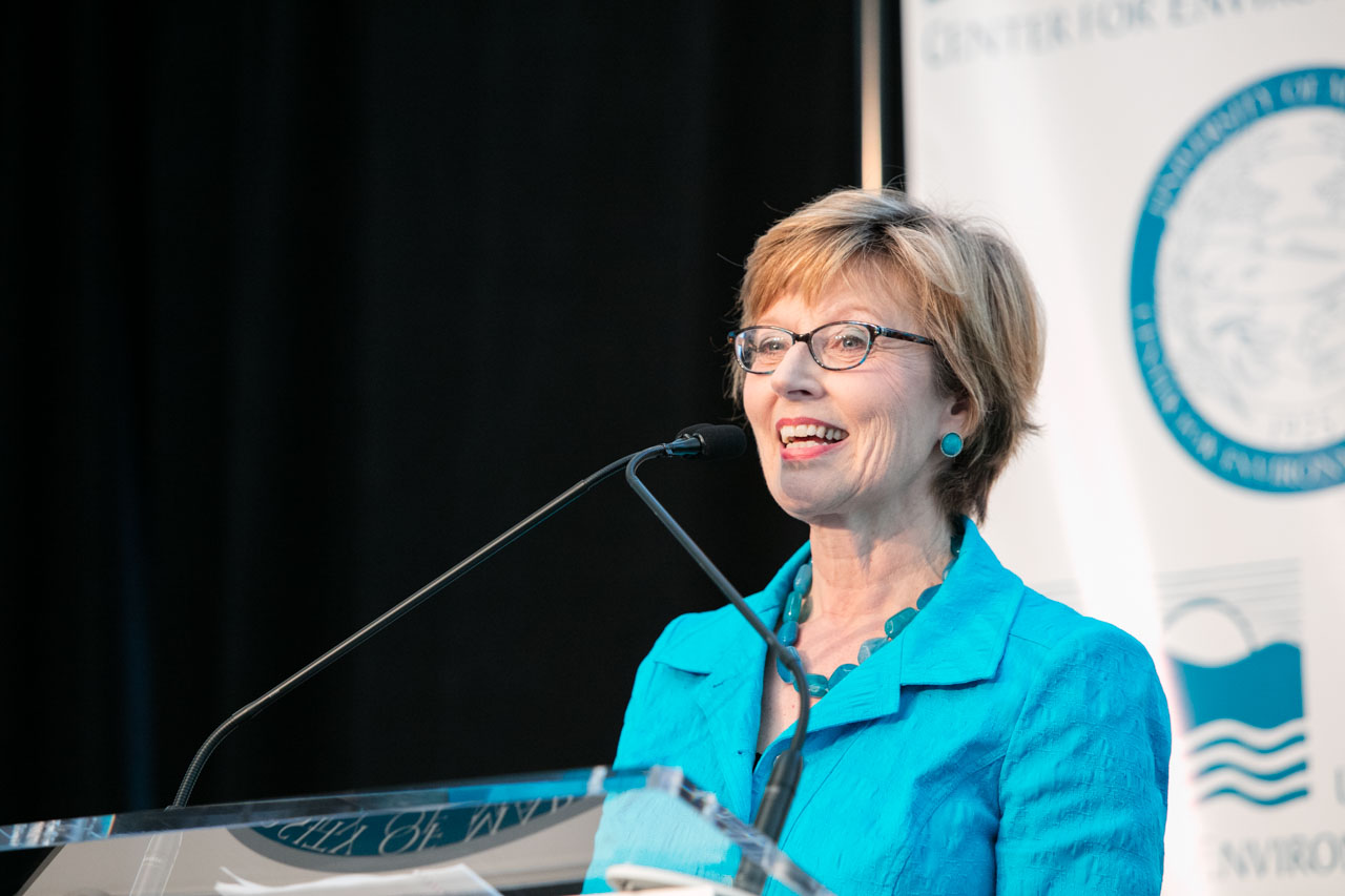 Sheilah Kast, host of WYPR's "On The Record," serves as emcee for President Boesch's celebration.