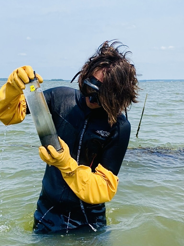 Michael Kalinowski studies oyster sediment at HPL.